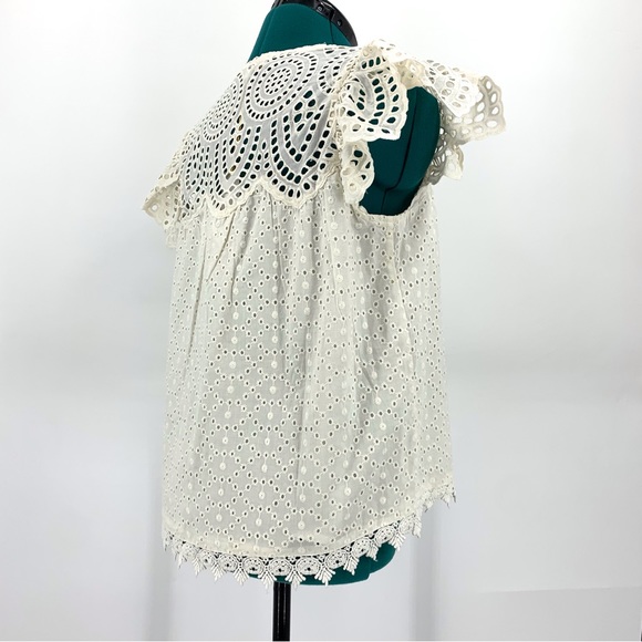 House of Harlow 1960 NWT Ecru Eyelet Lace Ruffled Sleeve Tie Front Top, Small - Picture 9 of 16